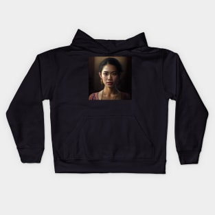 Thai Women Realistic Portrait Illustration Kids Hoodie